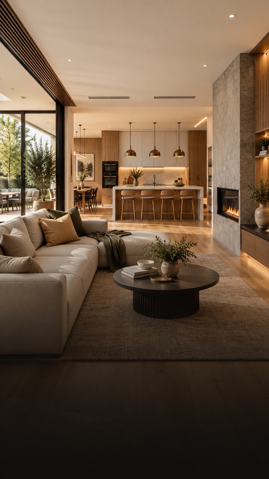 Fully rehabilitated open-plan living room and kitchen